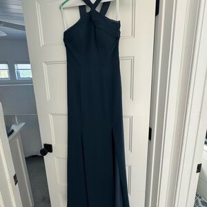 Azazie Dark Navy Chiffon Dress